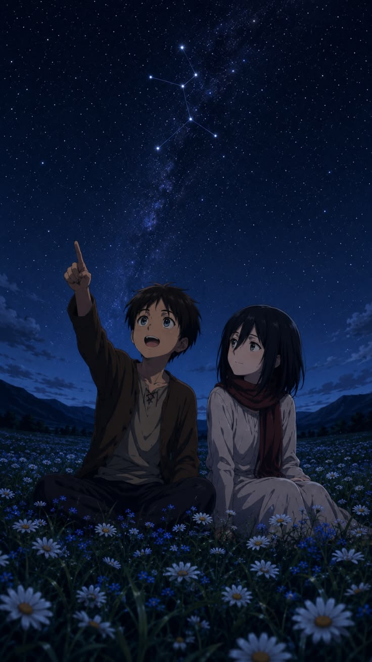 童年的艾伦和三笠仰望星空